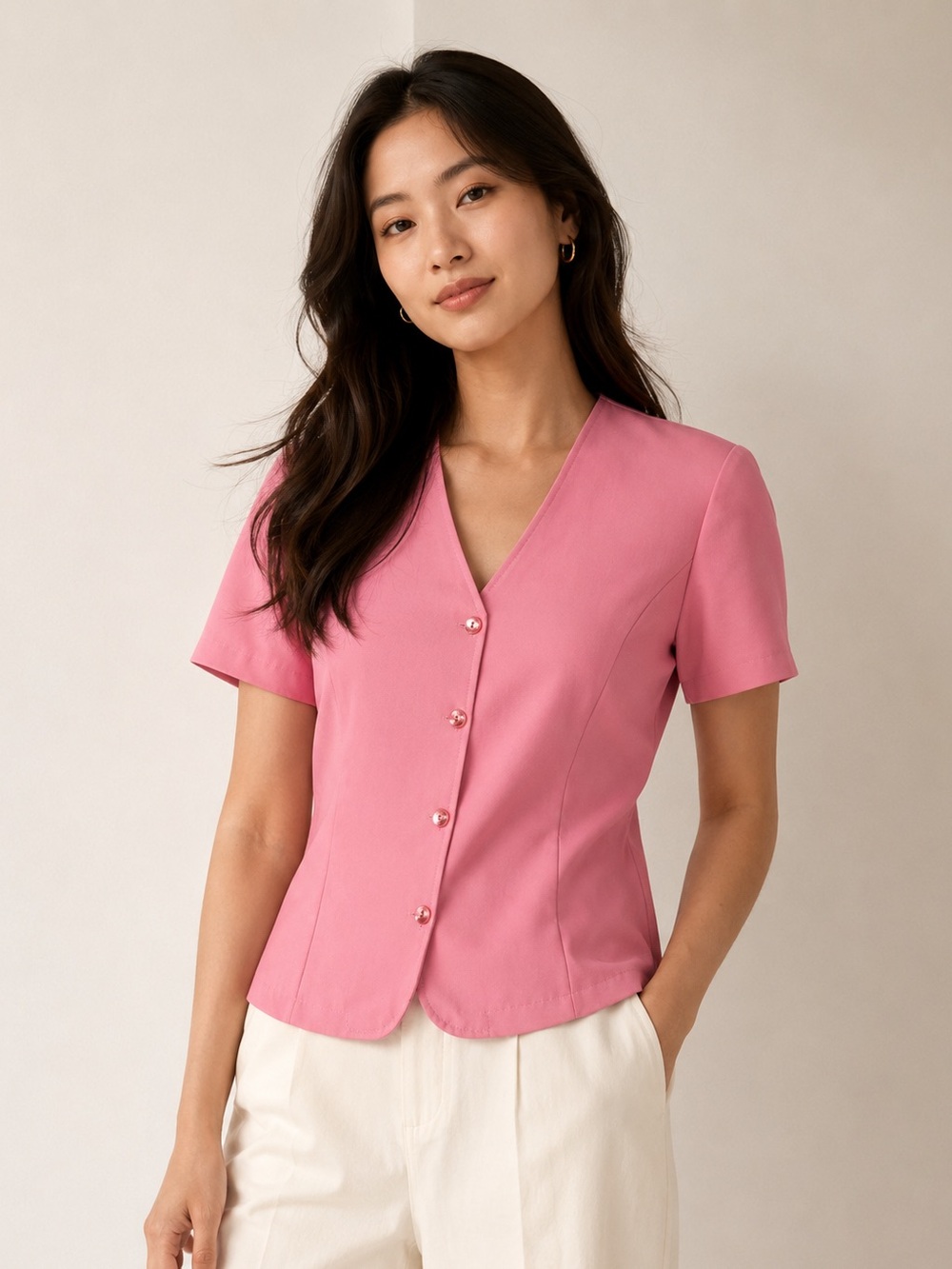 Sara Morgan for Haband Vintage Pink Short Sleeve Blouse